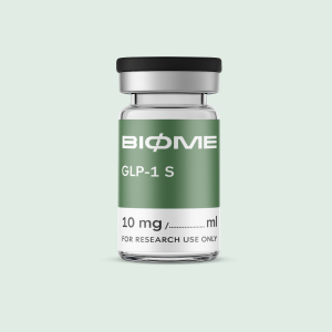 GLP-1 S (Semaglutide) is a long-acting GLP-1 (glucagon-like peptide-1) receptor agonist research peptide widely used to study GLP-1R-mediated signaling, glucose homeostasis, appetite regulation, and downstream cardiometabolic biology. Semaglutide is a GLP-1 analogue with 94% sequence homology to human GLP-1 and is engineered for extended activity via albumin binding, enabled by position 26 lysine modification with a hydrophilic spacer and a C18 fatty di-acid. It is also modified at position 8 to improve stability against DPP-4 enzymatic degradation, supporting sustained receptor engagement in experimental settings.